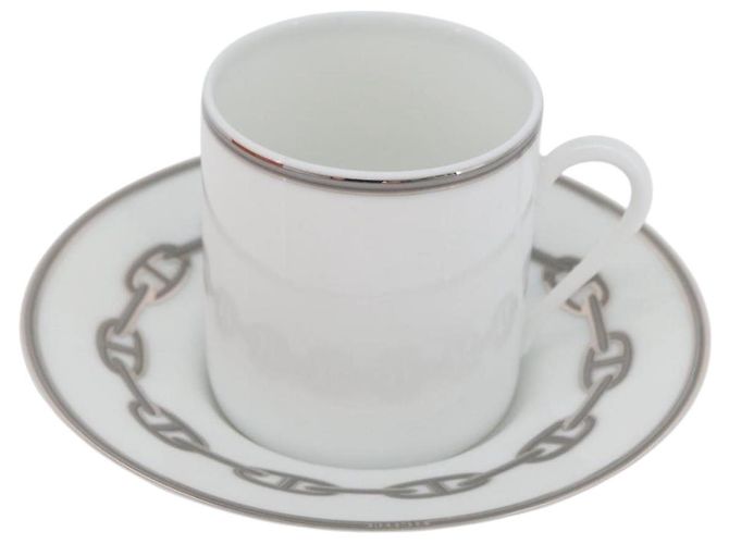 Hermès HERMES Tasse et soucoupe en platine Schoendunkle, ensemble de 2, céramique Auth am10750SAV Blanc - vue 2