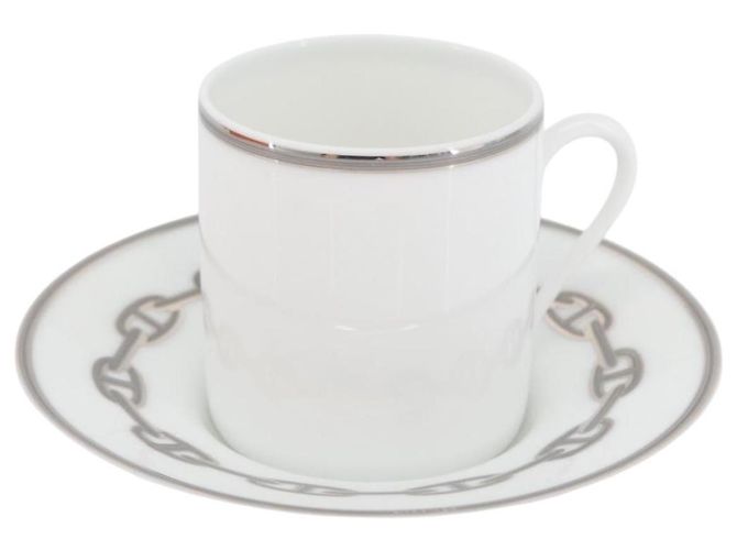 Hermès HERMES Tasse et soucoupe en platine Schoendunkle, ensemble de 2, céramique Auth am10750SAV Blanc - vue 20