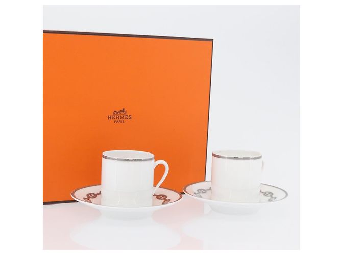 Hermès HERMES Tasse et soucoupe en platine Schoendunkle, ensemble de 2, céramique Auth am10750SAV Blanc - vue 39
