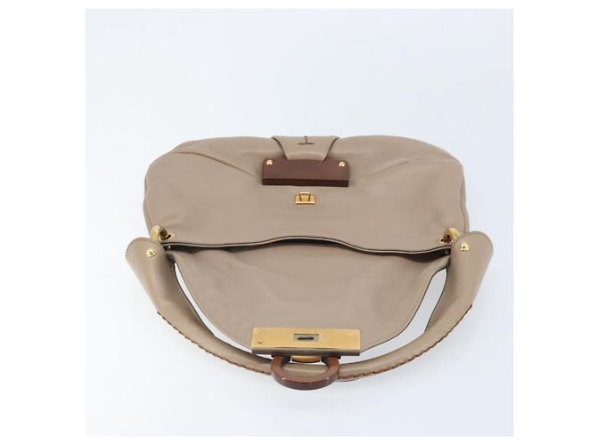 Borsa a mano Gancini in pelle beige e oro Auth BA10615 di Salvatore Ferragamo D'oro - vista 15
