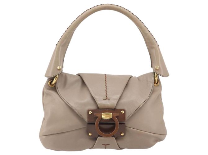 Borsa a mano Gancini in pelle beige e oro Auth BA10615 di Salvatore Ferragamo D'oro - vista 2