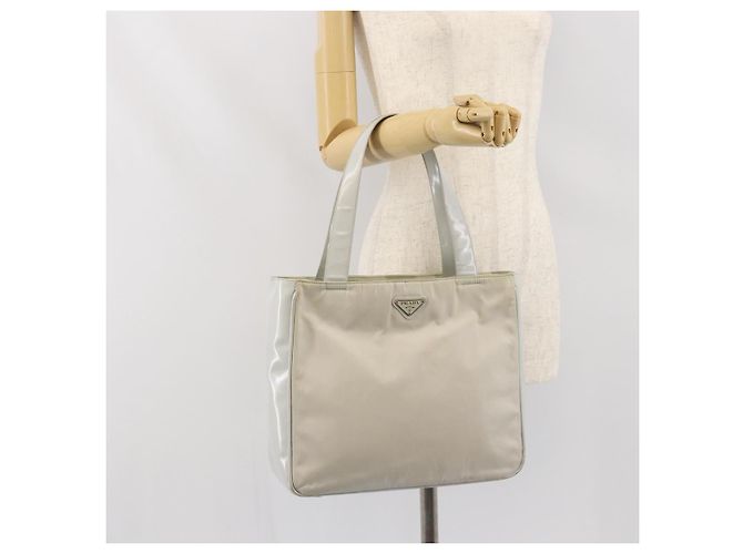 PRADA Tote Bag aus Nylon und Leder in Grau Silber authentisch ti3737 Braun - Ansicht 23