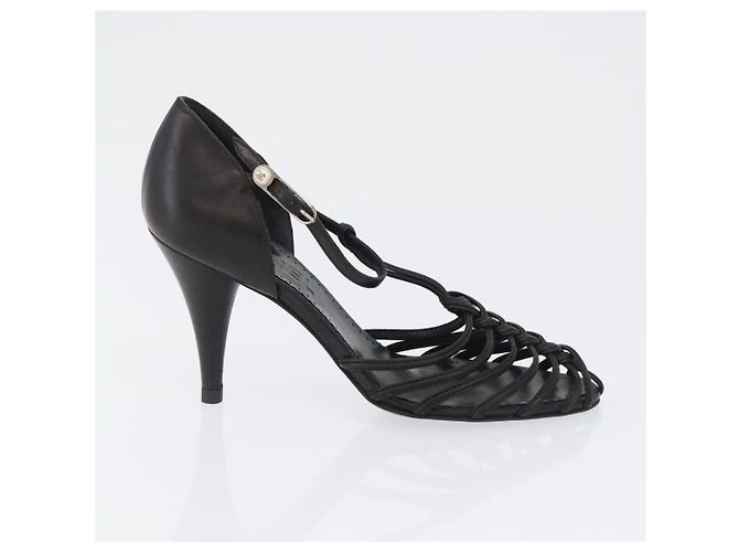 CHANEL Pumps High Heels Leder 35 1/2 Schwarz CC Auth BA10766 - Ansicht 4