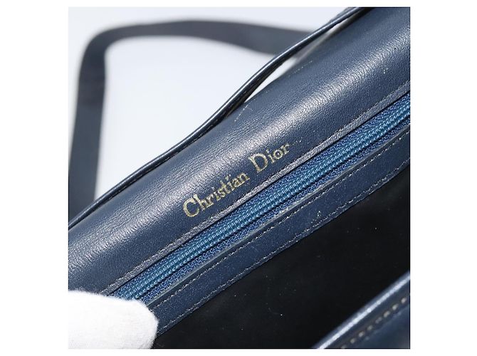 Borsa a Spalla Christian Dior in Pelle Blu Navy Oro Auth bs33272 D'oro - vista 16