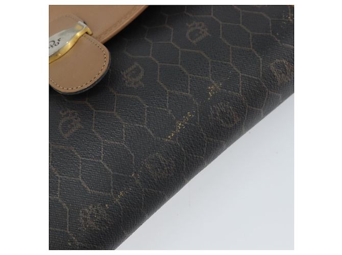 Christian Dior Borsa a spalla in tela a nido d'ape PVC nera e dorata Auth BA10438 Nero D'oro - vista 14