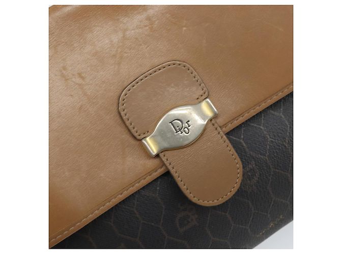 Christian Dior Borsa a spalla in tela a nido d'ape PVC nera e dorata Auth BA10438 Nero D'oro - vista 15