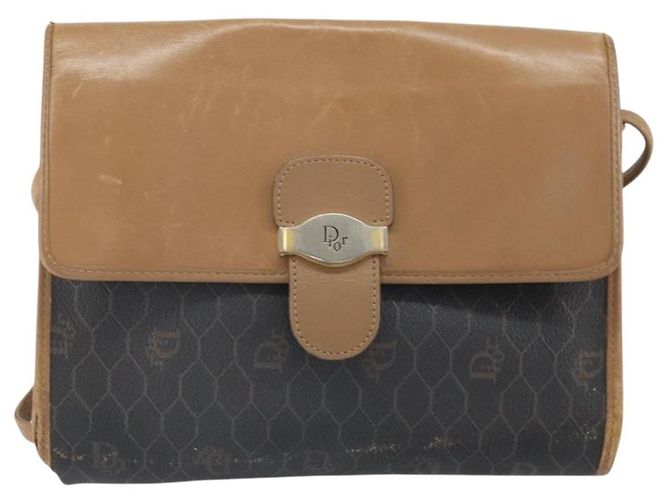 Christian Dior Borsa a spalla in tela a nido d'ape PVC nera e dorata Auth BA10438 Nero D'oro - vista 2