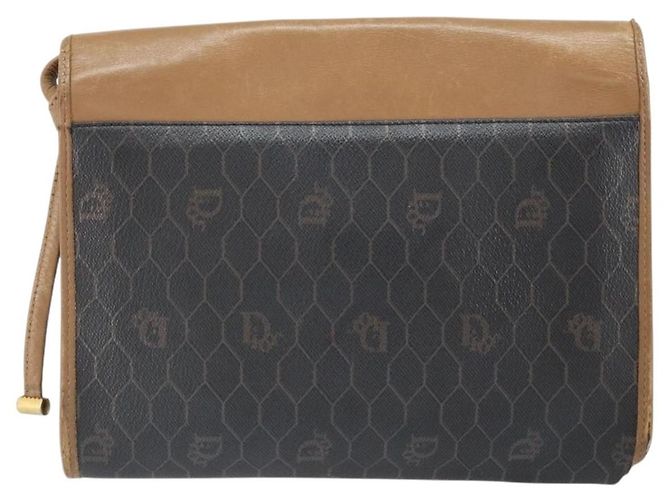 Christian Dior Borsa a spalla in tela a nido d'ape PVC nera e dorata Auth BA10438 Nero D'oro - vista 3