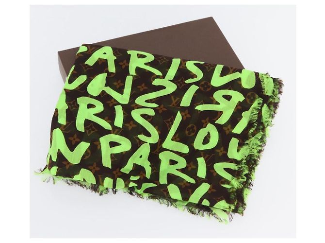 Sciarpa Monogram Graffiti Verde LOUIS VUITTON LV Auth am10736SV - vista 16