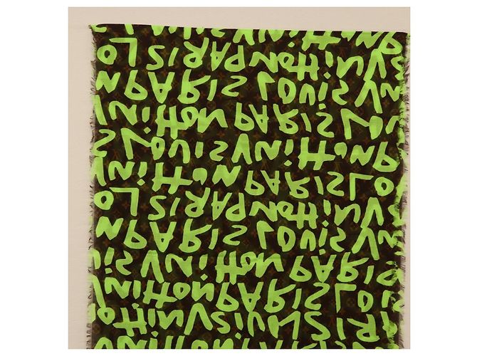 Sciarpa Monogram Graffiti Verde LOUIS VUITTON LV Auth am10736SV - vista 9