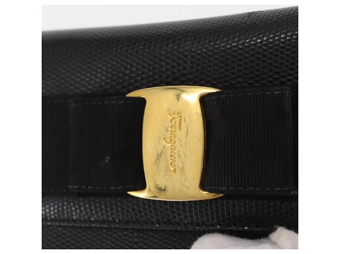 Borsa a Spalla Vara Ribbon in Pelle Salvatore Ferragamo Oro Nero Auth 171668 - vista 12