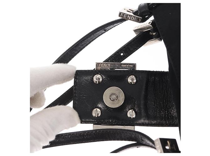 FENDI Mamma Baguette Borsa Tote Nylon Nero Argento Auth 171610 - vista 10