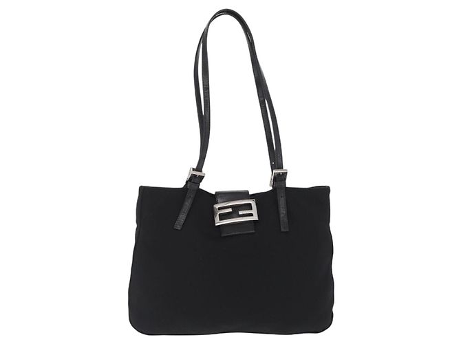 FENDI Mamma Baguette Borsa Tote Nylon Nero Argento Auth 171610 - vista 13