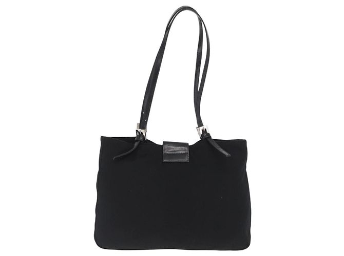 FENDI Mamma Baguette Borsa Tote Nylon Nero Argento Auth 171610 - vista 2