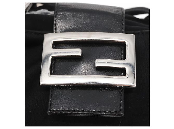 FENDI Mamma Baguette Borsa Tote Nylon Nero Argento Auth 171610 - vista 9