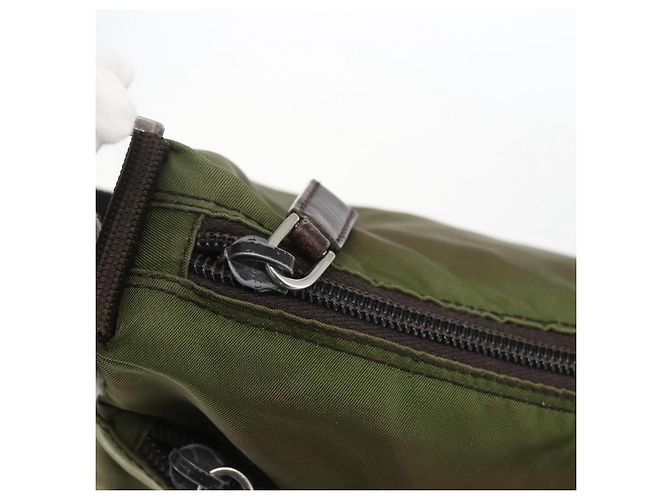 PRADA Schultertasche Nylon Khaki Silber Authentisch bs33243 - Ansicht 10