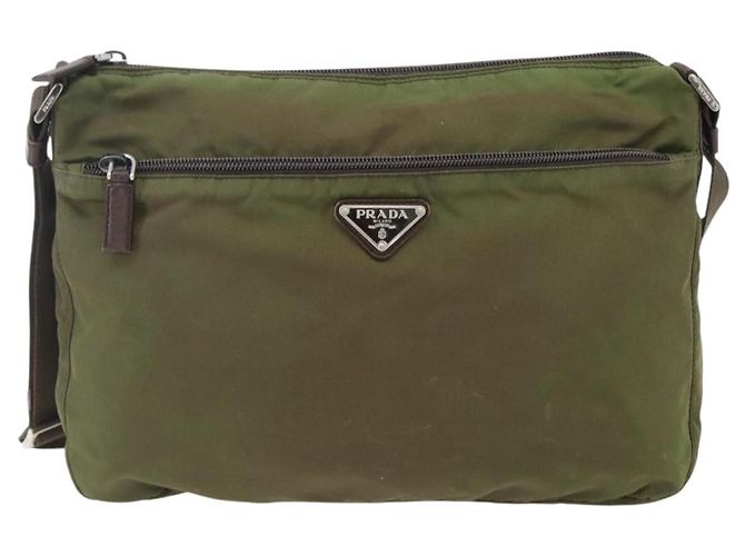 PRADA Schultertasche Nylon Khaki Silber Authentisch bs33243 - Ansicht 13