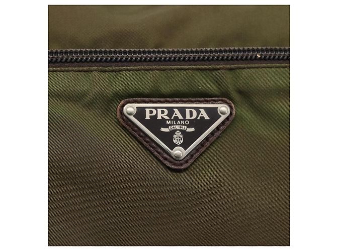 PRADA Schultertasche Nylon Khaki Silber Authentisch bs33243 - Ansicht 18