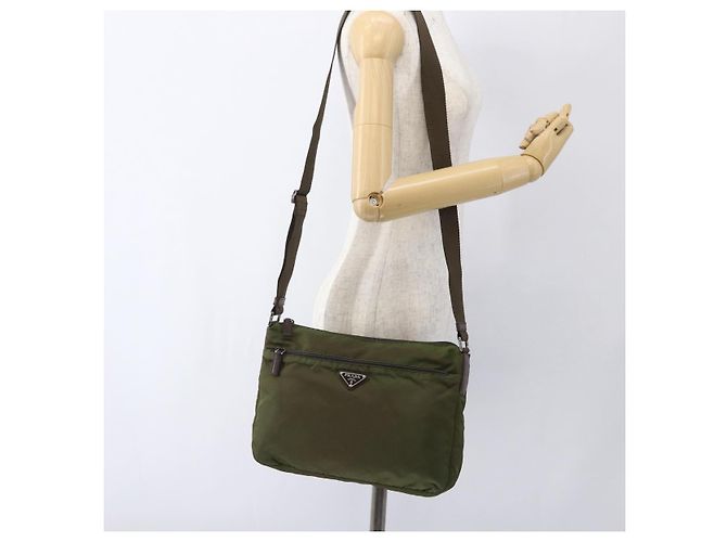 PRADA Schultertasche Nylon Khaki Silber Authentisch bs33243 - Ansicht 25