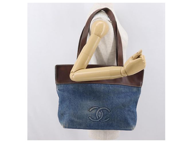 Borsa Tote CHANEL Denim Blu CC Auth BA10505 - vista 24