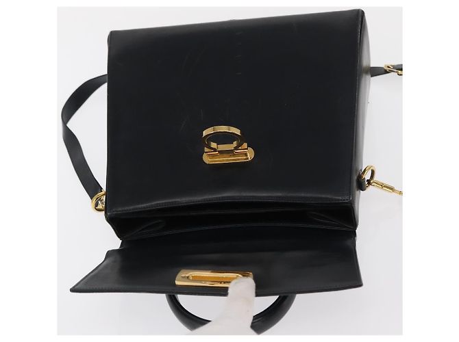 Borsa a mano in pelle Gancini Salvatore Ferragamo 2 in 1 Blu Navy Oro Auth 170776 - vista 18
