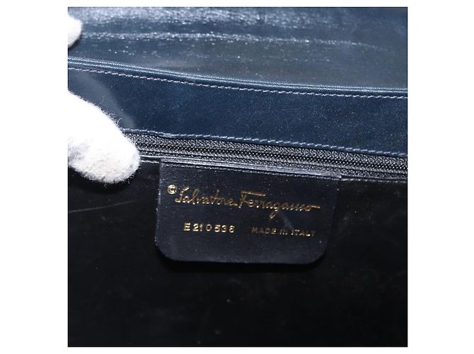 Borsa a mano in pelle Gancini Salvatore Ferragamo 2 in 1 Blu Navy Oro Auth 170776 - vista 19