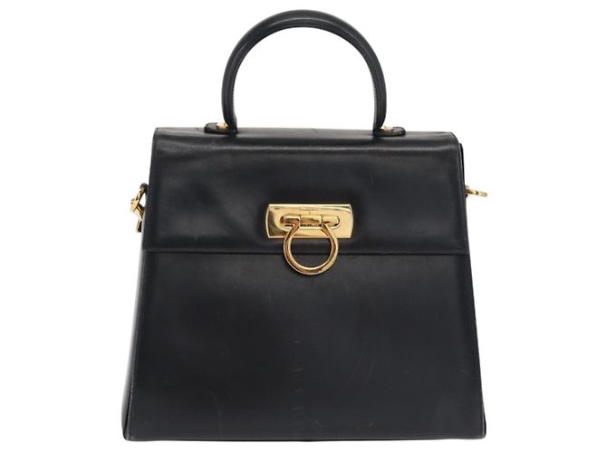 Borsa a mano in pelle Gancini Salvatore Ferragamo 2 in 1 Blu Navy Oro Auth 170776 - vista 2