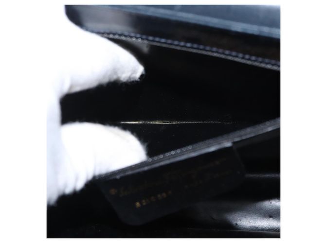 Borsa a mano in pelle Gancini Salvatore Ferragamo 2 in 1 Blu Navy Oro Auth 170776 - vista 27
