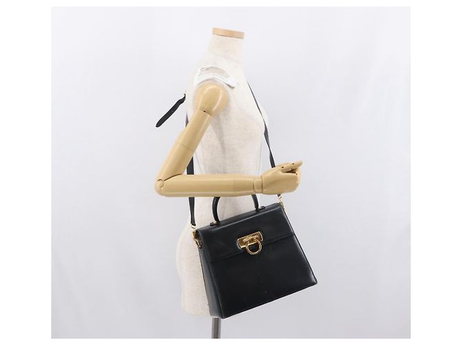 Borsa a mano in pelle Gancini Salvatore Ferragamo 2 in 1 Blu Navy Oro Auth 170776 - vista 28