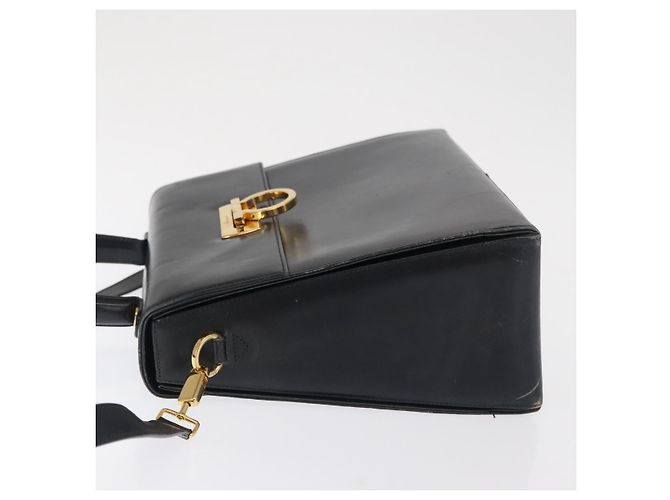 Borsa a mano in pelle Gancini Salvatore Ferragamo 2 in 1 Blu Navy Oro Auth 170776 - vista 5