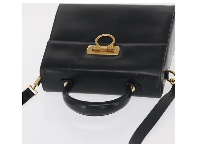 Borsa a mano in pelle Gancini Salvatore Ferragamo 2 in 1 Blu Navy Oro Auth 170776 - vista 6