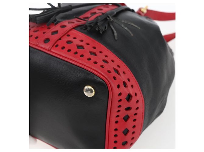 SAINT LAURENT Bolso de Hombro Cuero Negro Rojo Oro Auth 171068V Roja Dorado - vista 10