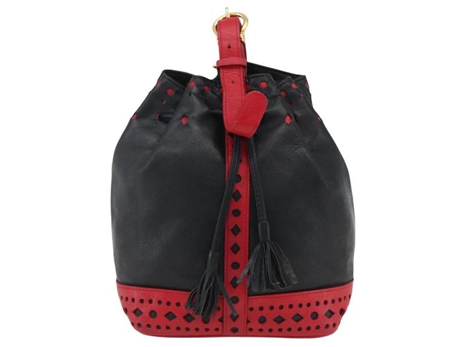 SAINT LAURENT Bolso de Hombro Cuero Negro Rojo Oro Auth 171068V Roja Dorado - vista 2