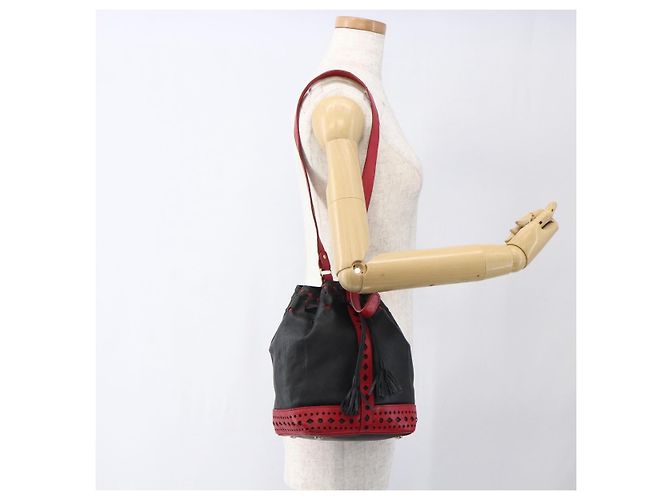 SAINT LAURENT Bolso de Hombro Cuero Negro Rojo Oro Auth 171068V Roja Dorado - vista 20