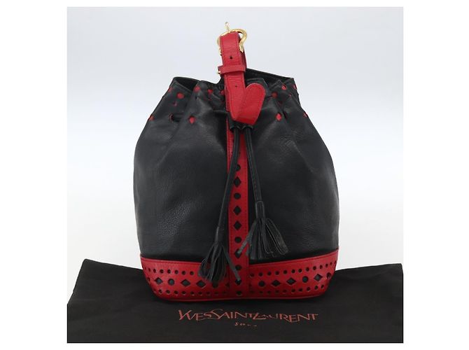 SAINT LAURENT Bolso de Hombro Cuero Negro Rojo Oro Auth 171068V Roja Dorado - vista 21