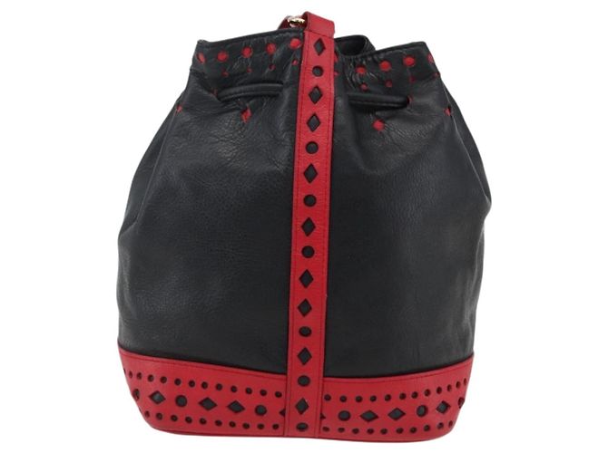 SAINT LAURENT Bolso de Hombro Cuero Negro Rojo Oro Auth 171068V Roja Dorado - vista 3