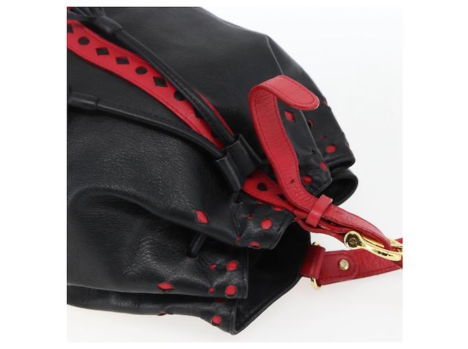 SAINT LAURENT Bolso de Hombro Cuero Negro Rojo Oro Auth 171068V Roja Dorado - vista 6