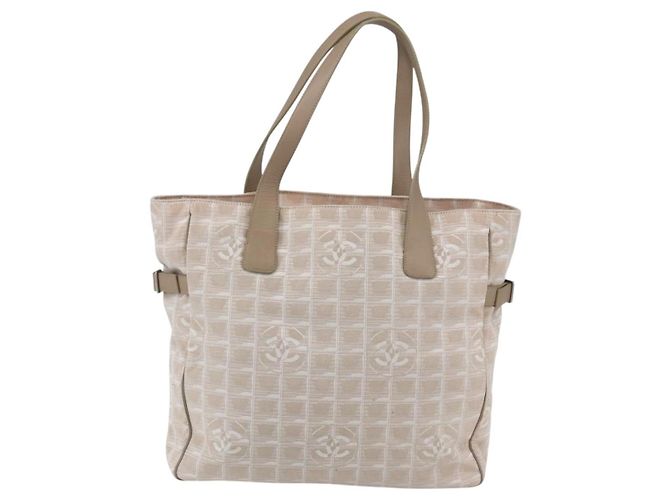 CHANEL Nuova Borsa Tote da Viaggio Nylon Beige Argento CC Auth BA10644 - vista 3