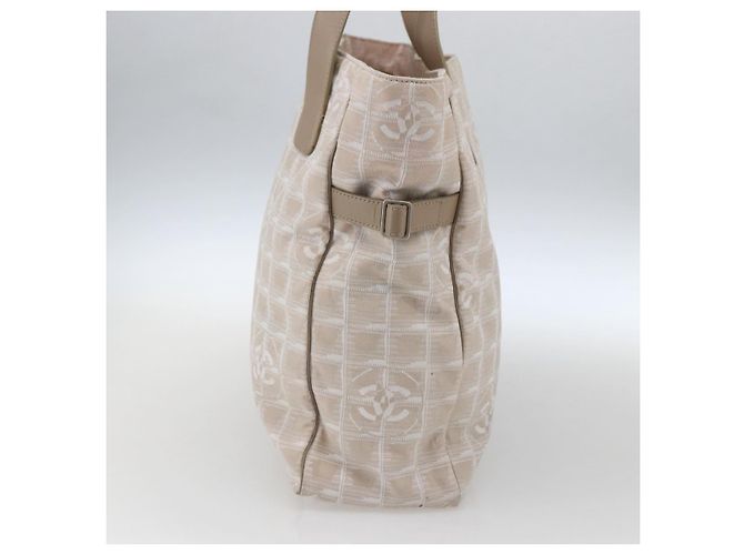 CHANEL Nuova Borsa Tote da Viaggio Nylon Beige Argento CC Auth BA10644 - vista 5