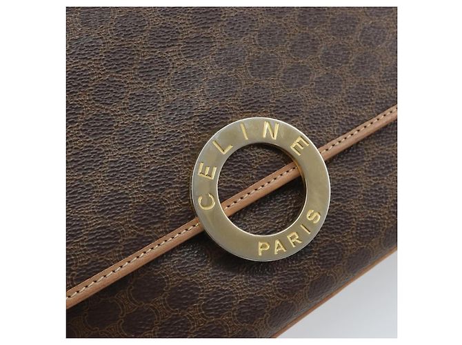 Céline Borsa a spalla circolare in tela Macadam CELINE in pelle PVC marrone oro Auth 169869 D'oro - vista 15