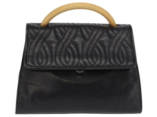 Bolso de mano FENDI de cuero negro y dorado Auth 169891 - vista 13