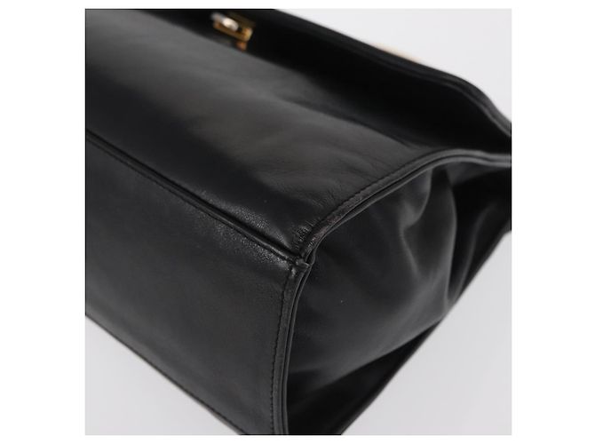 Bolso de mano FENDI de cuero negro y dorado Auth 169891 - vista 15