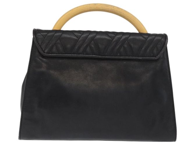 Bolso de mano FENDI de cuero negro y dorado Auth 169891 - vista 2