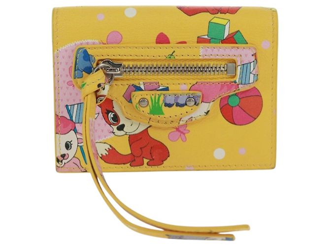 Balenciaga Portafoglio Puppy in pelle giallo argento Auth BA10560AV - vista 2
