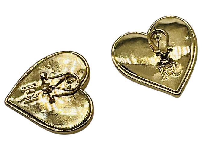 Carolina Herrera Gold Molded Heart Stud Embellished Clip On Earrings Golden - view 4