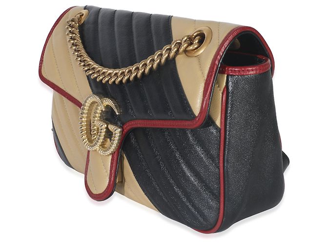 Borsa a Spalla Marmont Small Torchon in Pelle di Vitello Matelassé Nera e Beige Gucci Multicolore - vista 3