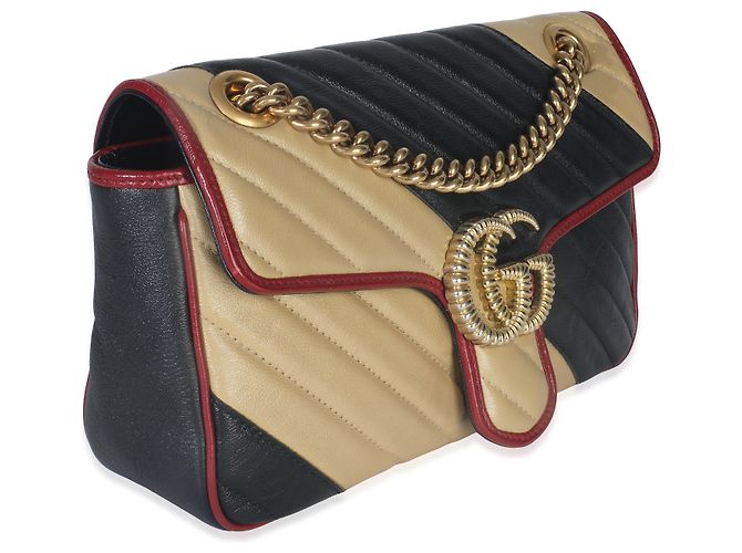 Borsa a Spalla Marmont Small Torchon in Pelle di Vitello Matelassé Nera e Beige Gucci Multicolore - vista 4