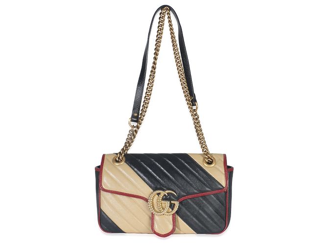 Borsa a Spalla Marmont Small Torchon in Pelle di Vitello Matelassé Nera e Beige Gucci Multicolore - vista 5