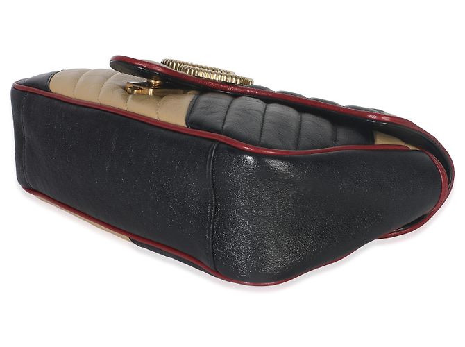 Borsa a Spalla Marmont Small Torchon in Pelle di Vitello Matelassé Nera e Beige Gucci Multicolore - vista 6
