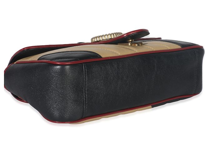 Borsa a Spalla Marmont Small Torchon in Pelle di Vitello Matelassé Nera e Beige Gucci Multicolore - vista 7